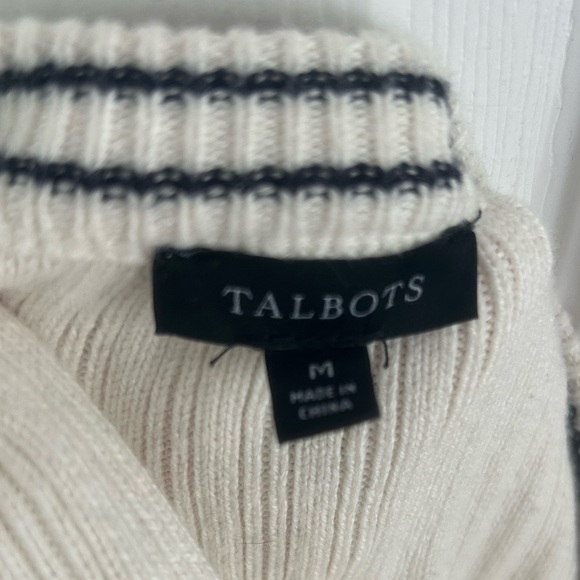 Talbots Ribbed Knit Cardigan Cream with Navy Trim - Picture 5 of 6